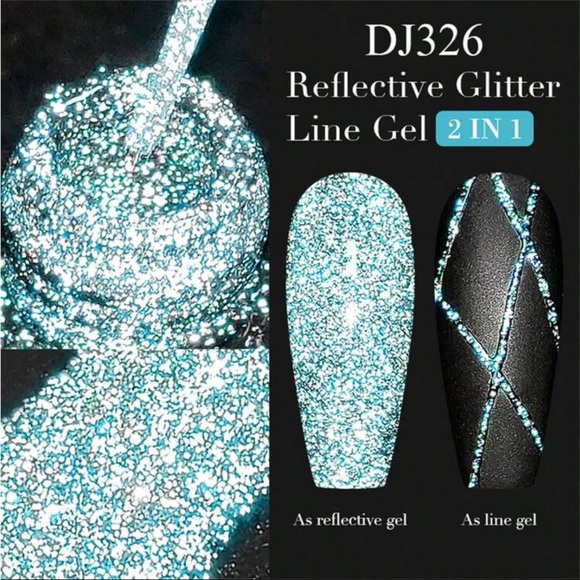 Blue Reflective Glitter Line Gel Nail Polish Sparkling French Graffiti Stripe - Picture 3 of 7